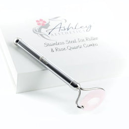 Stainless Steel Ice Roller & Rose Quartz Facial Set