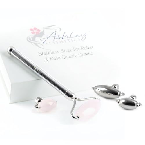 Stainless Steel Ice Roller & Rose Quartz Facial Set