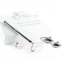 Stainless Steel Ice Roller & Rose Quartz Facial Set