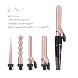 5-in-1 Ceramic Hair Curler Set with Interchangeable Barrels