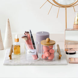 Clear Vanity Storage Jars with Bamboo Lids
