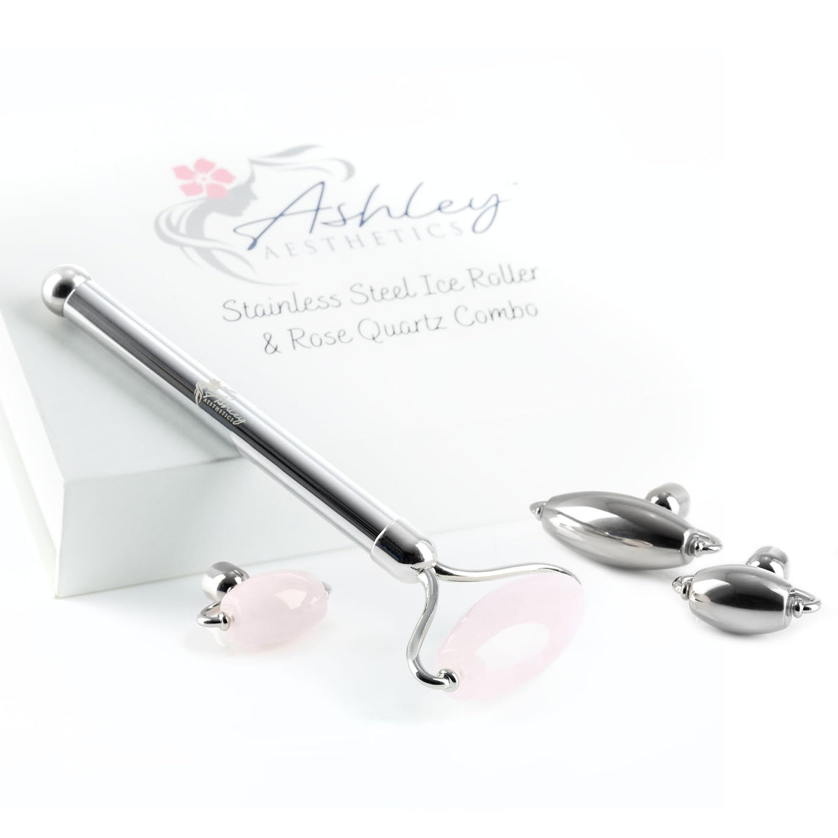 Stainless Steel Ice Roller & Rose Quartz Facial Set