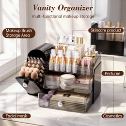 Makeup Organizer with Brush Holder & Drawers