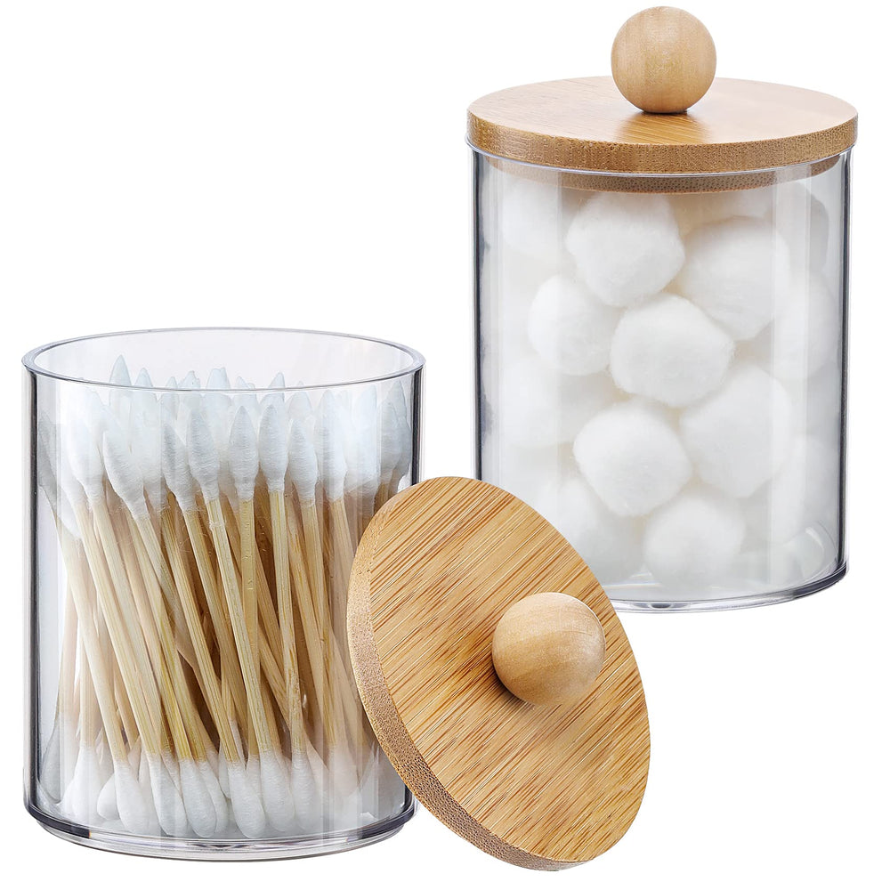 Clear Vanity Storage Jars with Bamboo Lids