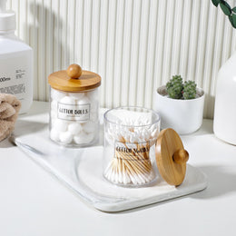 Clear Vanity Storage Jars with Bamboo Lids