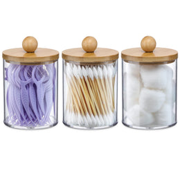 Clear Vanity Storage Jars with Bamboo Lids