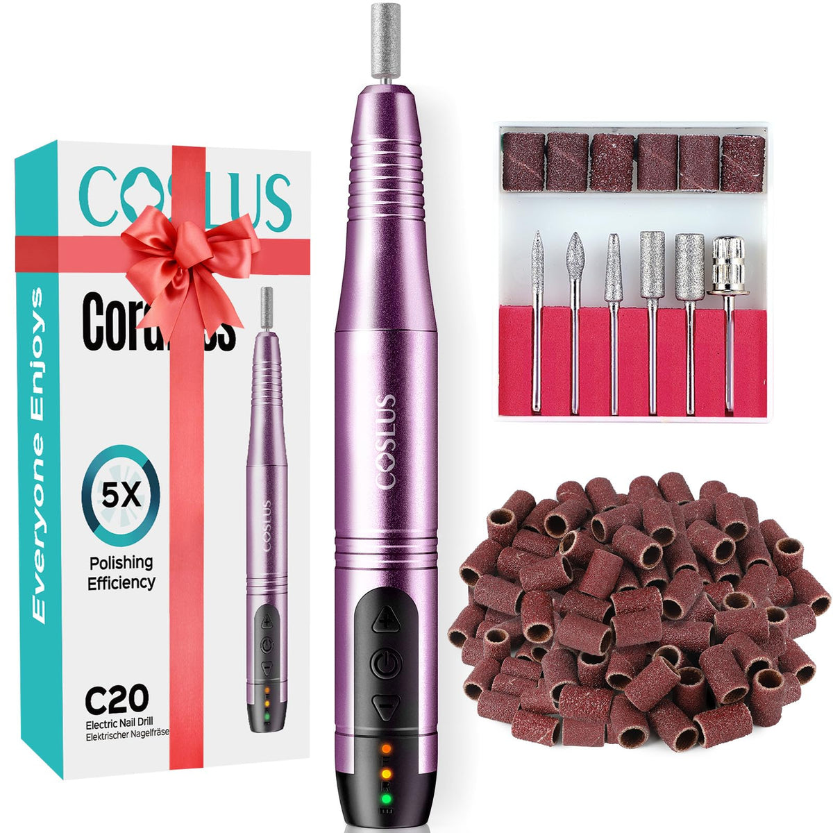 COSLUS C20 Cordless Nail Drill Electric File: Portable All-in-One Kit